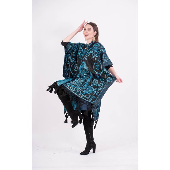 Mexican Our Lady of Guadalupe Poncho Turquoise - Picture 3 of 5